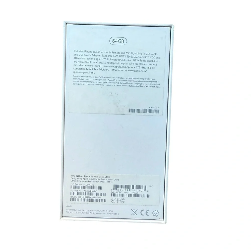 EMPTY BOX ONLY Apple iPhone 6S  Genuine Apple Rose Gold 64GB Box Sticker Decal